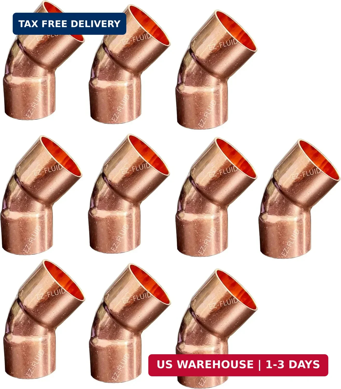 EZ-FLUID Plumbing 1/2" C X C Copper 45 Degree Elbow,LF Short Turn Pressure Coppe
