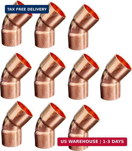 EZ-FLUID Plumbing 1/2" C X C Copper 45 Degree Elbow,LF Short Turn Pressure Coppe