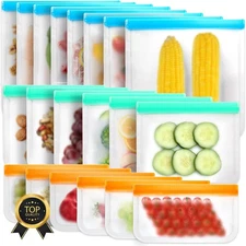 20 Pack Reusable Silicone Freezer Bags 8 Large+ 8 Medium +8 Small, Multicolor 
