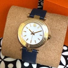NEW TORY BURCH Classic T Navy Leather Strap Watch TBW9001