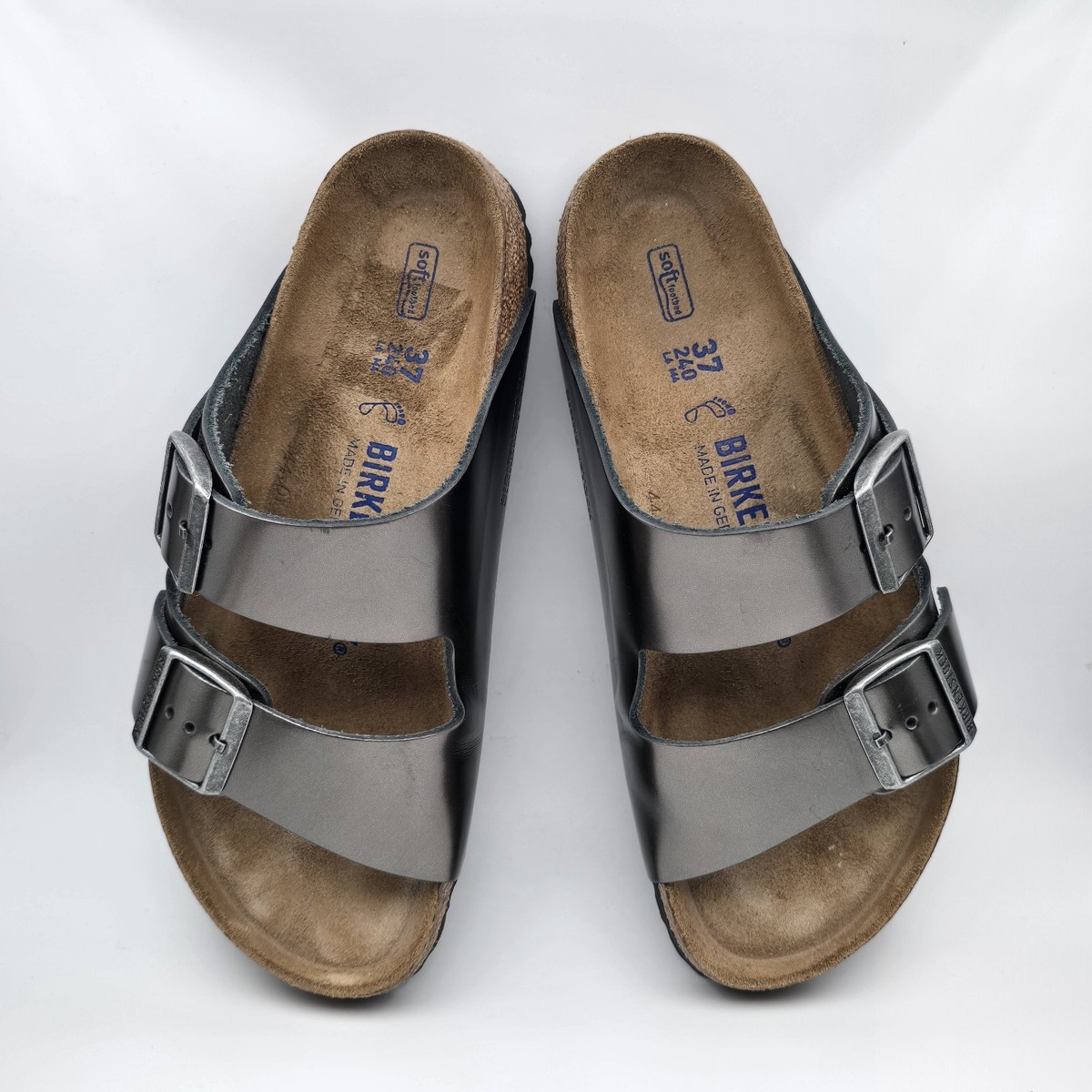 Birkenstock Arizona Metallic Anthracite Leather Soft Footbed