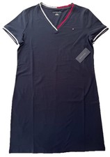 Tommy Hilfiger Women's Short Sleeve V-neck Cotton Shirt Dress Navy Blue S M L