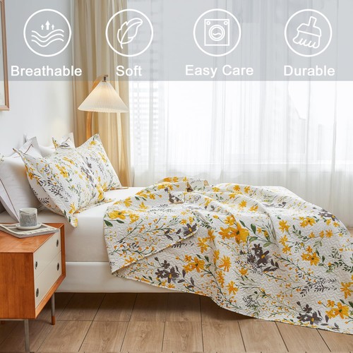 3-Piece Floral Quilt Set King Size,Lightweight Spring Summer Country Bedsprea... - Picture 5 of 7