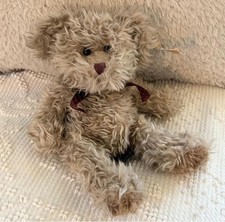 Vintage 1990 s Russ Teddy Bear with Curly Hair and Polka Dot Bow