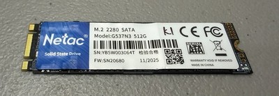 Netac 512GB M.2 2280 Internal NVMe Drive - PCIe Gen3x4  SSD - 98%