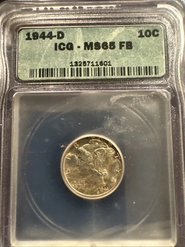 1944 D 10C FB Mercury Dime Professional MS 65-FB Great Coin Favorite Dime Ever