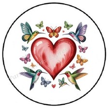 HEART WITH HUMMINGBIRDS ENVELOPE SEALS LABELS STICKERS PARTY FAVORS