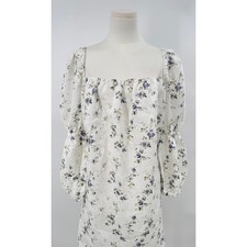 Reformation White Floral Linen Dress Puff Sleeve Mini Short Cottagecore Large L 