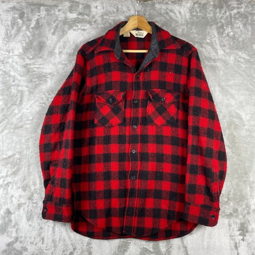 Woolrich, Vintage Woolrich Wool Shirt Mens Small Red Buffalo Plaid 1970s Flannel READ