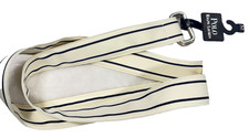 Polo Ralph Lauren D-Ring Belt Medium White Navy Striped Canvas Adjustable Preppy