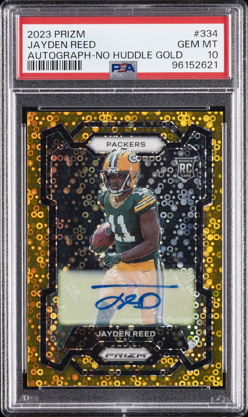 2023 PANINI PRIZM AUTO-NO HUDDLE GOLD #334 JAYDEN REED 9/10 PSA 10