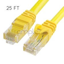 25FT CAT6 Cable Ethernet Lan Network CAT 6 RJ45 Patch Cord Internet Yellow NEW