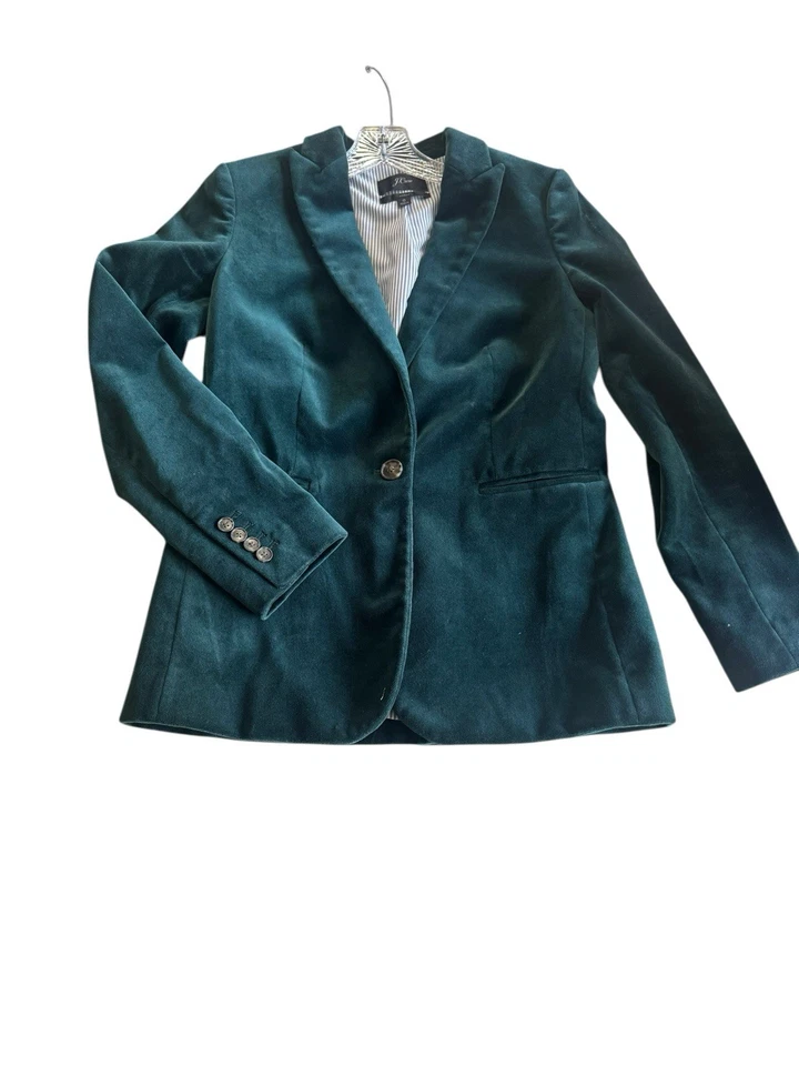 Blazer J Crew Parke Terciopelo Verde Bosque J8979 Mujer’s Talla 0 NAVIDAD Foto 3 de 4