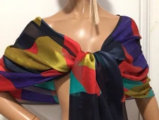 YSL YVES SAINT LAURENT Ladies LONG ART SILK SCARF  ( 23” x 66” )