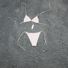 Bright Bikini Set Womens M White Spotted Triangle Cheeky Spaghetti Lined NWT