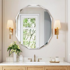 36"x30" Frameless Oval Bathroom Mirror - Diamond-Beveled Vanity Mirror for Sink