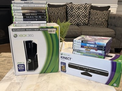 Microsoft Xbox 360 S 250GB Black Console Kinect 15 Games Complete CIB
