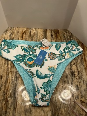Cupshe Tropical Bikini Bottom Womens white Floral Reversible High Rise NWT