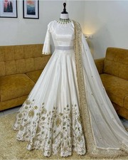 Wedding Wear Premium Slub Silk White Lehenga Choli With Dupatta For Women