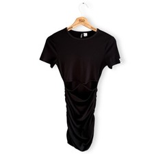 Ladies H&M Ribbed Dress Black Cut Out Ruched Bodycon Short Sleeved Size XS, 6-8