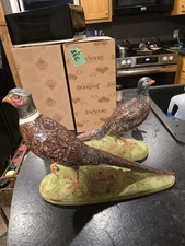 Set Of 2 Vtg Holland Mold Ceramic Hand Painted Pheasants