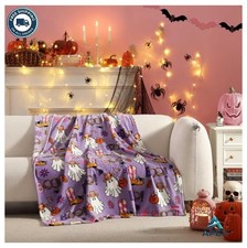 Plush Throw Blanket 50x70 Inches Halloween Cartoon Design Polyester Oversized