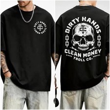Dirty Hand Clean Money Golden Skull Two Sided Workwear Graphic T-Shirt