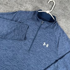 Under Armour Pullover Shirt Mens Large Blue Long Sleeve 1/4 Zip Heat Gear Loose