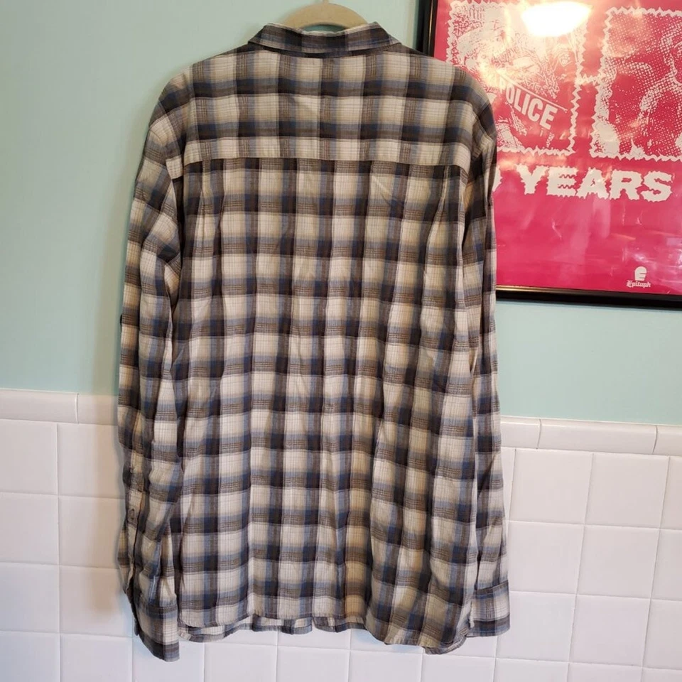 Camisa Horny Toad Azul Crema Marrón A Cuadros Manga Larga Con Botones Delanteros Talla XL Foto 4 de 4
