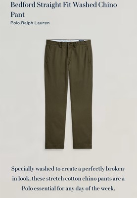 Polo Ralph Lauren Men's Bedford Stretch Straight Fit Washed Chino