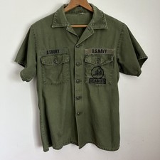 Vintage US Navy Seabees OG-107 Shirt Mens Large Short Sleeve Sateen Vietnam