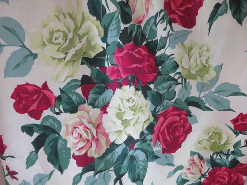 Vintage Faille Barkcloth era 40's50's Fabric Yardage NEVERUSED Big Cabbage ROSES