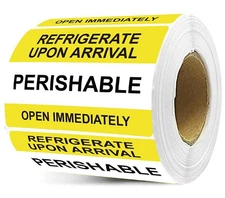Yellow Self Adhesive Warning Shipping Mailing Labels/Stickers - "PERISHABLE REFR