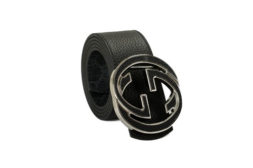 Gucci Black/Gray Leather Reversible Interlocking GG Buckle Belt US 32 IT 80