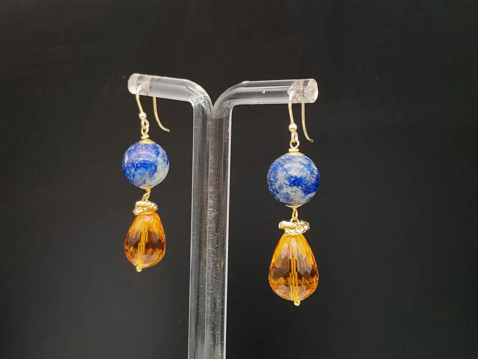 Orecchini donna pendenti goccia argento 925 lapislazzulo blu quarzo monachella - Immagine 2 di 4