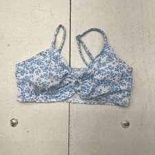 White  Blue Floral Key-Hole Triangle Adjustable Bikini Top Girls Size 13Y NEW