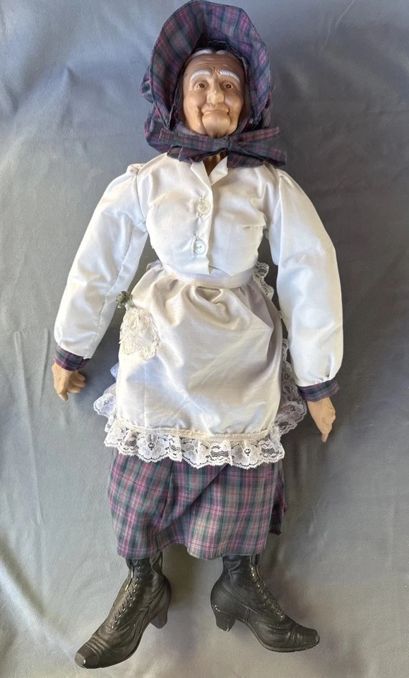 William Wallace Jr Grandma Doll 24" Hard Ceramic Face Hands Boots NICE! Handmade - Image 2 of 4