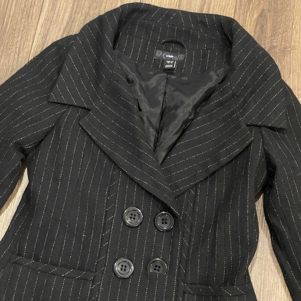 H&M NUEVO CON ETIQUETAS Negro Dorado Rayas Conjunto de 2 Piezas Mezcla de Lana Falda Talla 8 y Chaqueta Talla 10 Foto 2 de 4