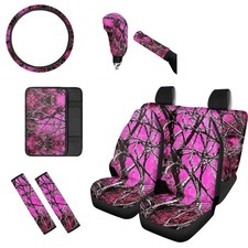 Pink Hunting Camo Car Accessories Seat Cover Full Set With Steering Wheel Cov... Pink Hunting Camo Car Accessories Seat Cover Full Set With Steering Wheel Cov...