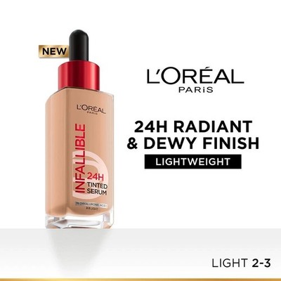L Oreal Paris Infallible 24H Tinted Serum Foundation, Lightweight & Dewy - Light