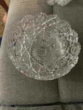 Vintage Early American Brilliant Cut Crystal/ Glass 7" ROUND BOWL- Heavy