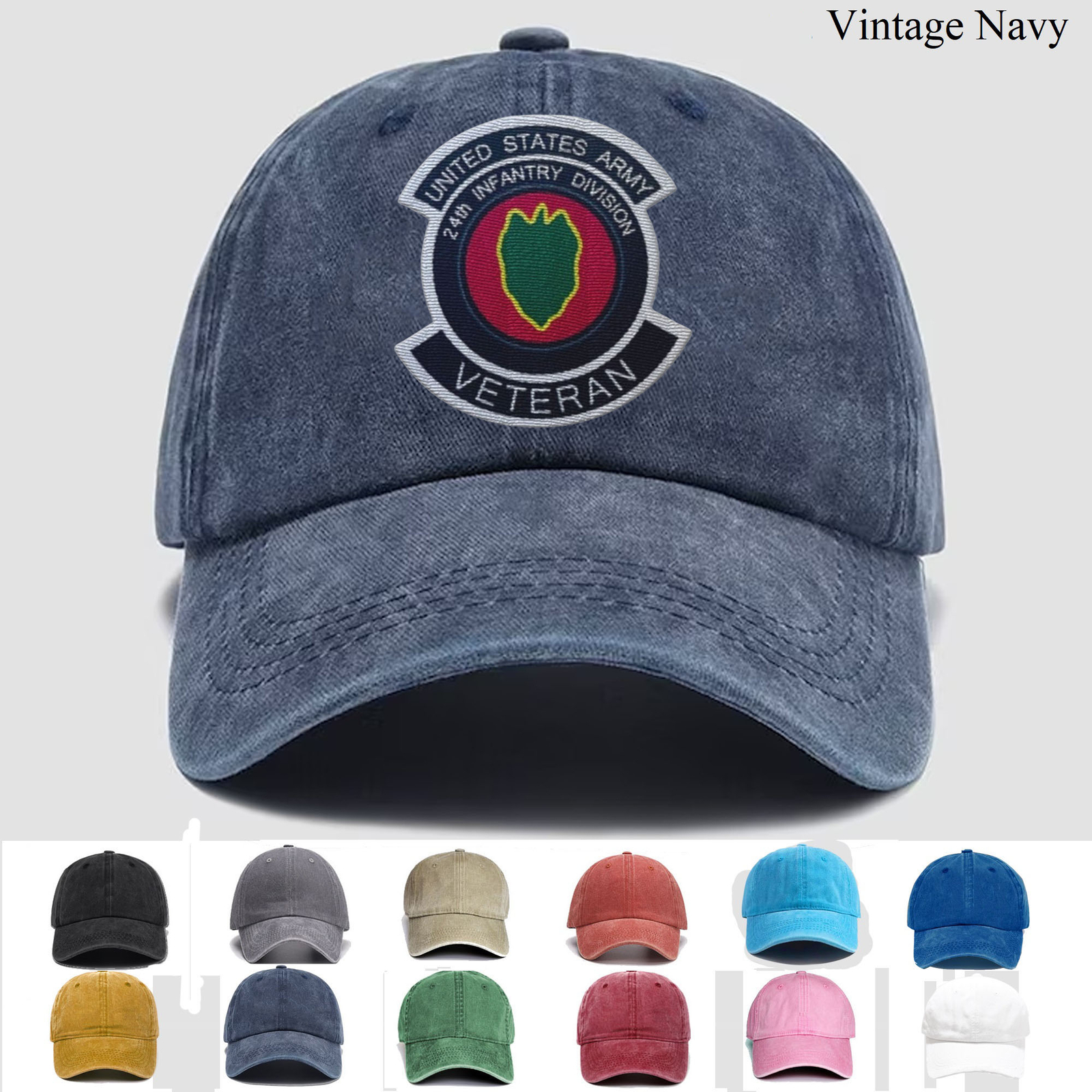 Custom Embroidered US Army 24th Infantry Division Veteran Trucker Hat Gift