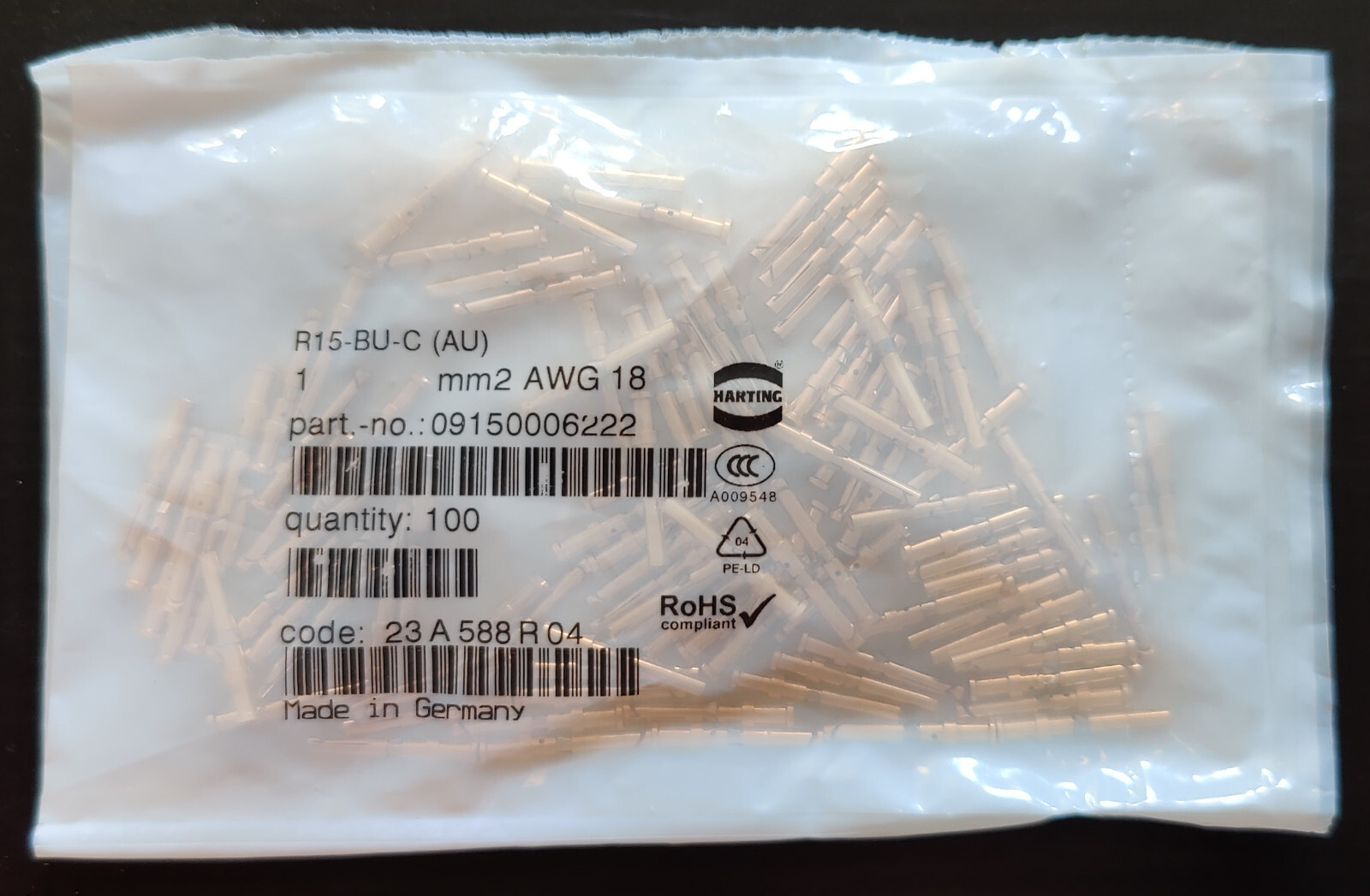 10x Harting Han D Buchsenkontakte - Crimpverbinder 1,5mm² Versilbert