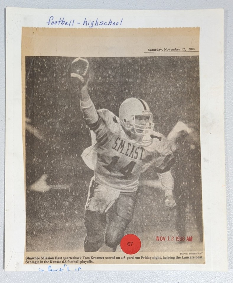 Tom Kreamer Shawnee Mission East High School Football 1988 Type 1 tom-kreamer-shawnee-mission-east-high-school-football-1988-type-1