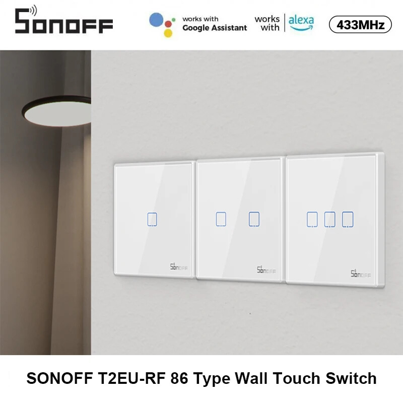 SONOFF T2EU-RF 86 Type Smart Switch Sticky 433MHz Wireless RF Remote Control Wal