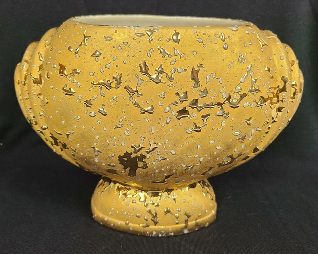 Vintage Weeping Bright Gold USA Hand Decorated Vase Pottery Splatter