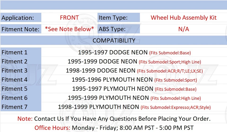 [DELANTERO (cantidad 2)] Nuevo kit de buje de rueda con rodamiento para 1995-1999 Plymouth Neon High Line Foto 2 de 4