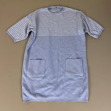 Vintage Joan Vass USA Knit Dress Blue Size 1 (8-10) Striped Cotton w/ Pockets