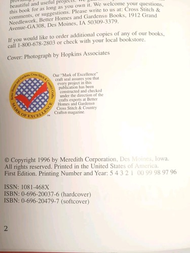 2 Better Homes CHRISTMAS CROSS-STITCH Books 1987 and 1996 and Bookmark - Picture 4 of 21