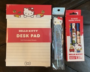 Hello Kitty Desk Pad Notebook Red/Gel Pen /Ruler Lot/Pencil Case